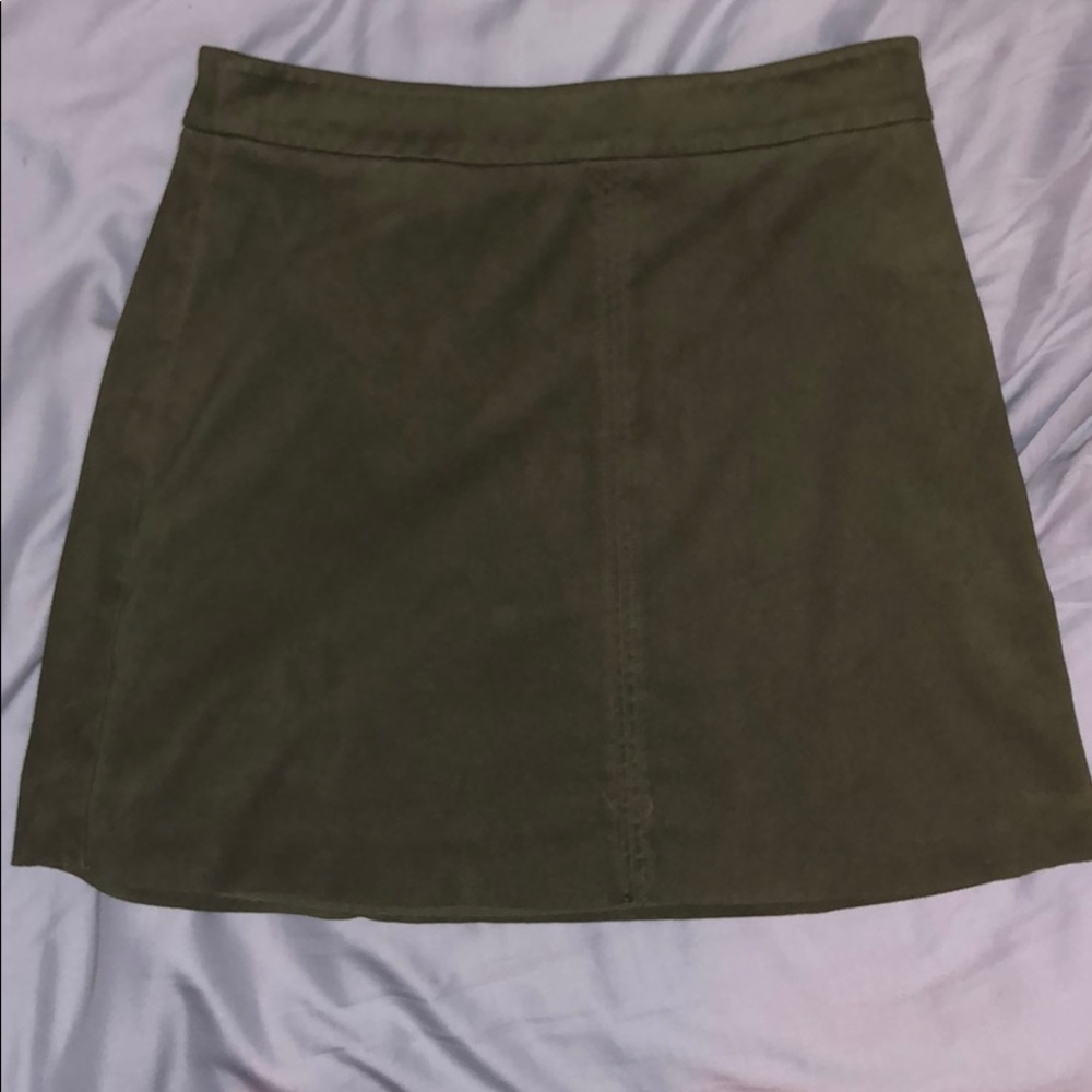 Green suede mini skirt